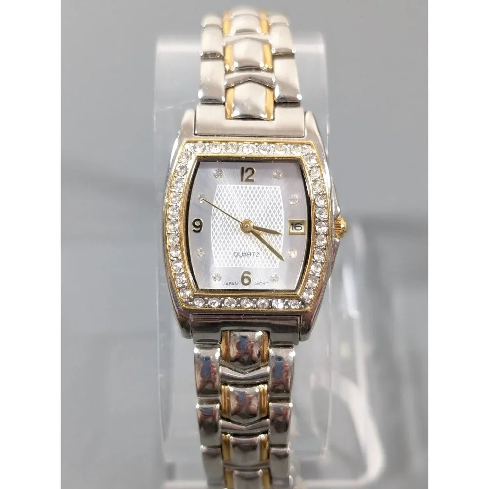 Avon Womens Two Tone Crystal Accent Date Indicator Classic Watch 6.5 inch‎